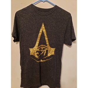 Assassins Creed Origins Logo Gold Foil Print Grey Adult T-Shirt Mens Size S